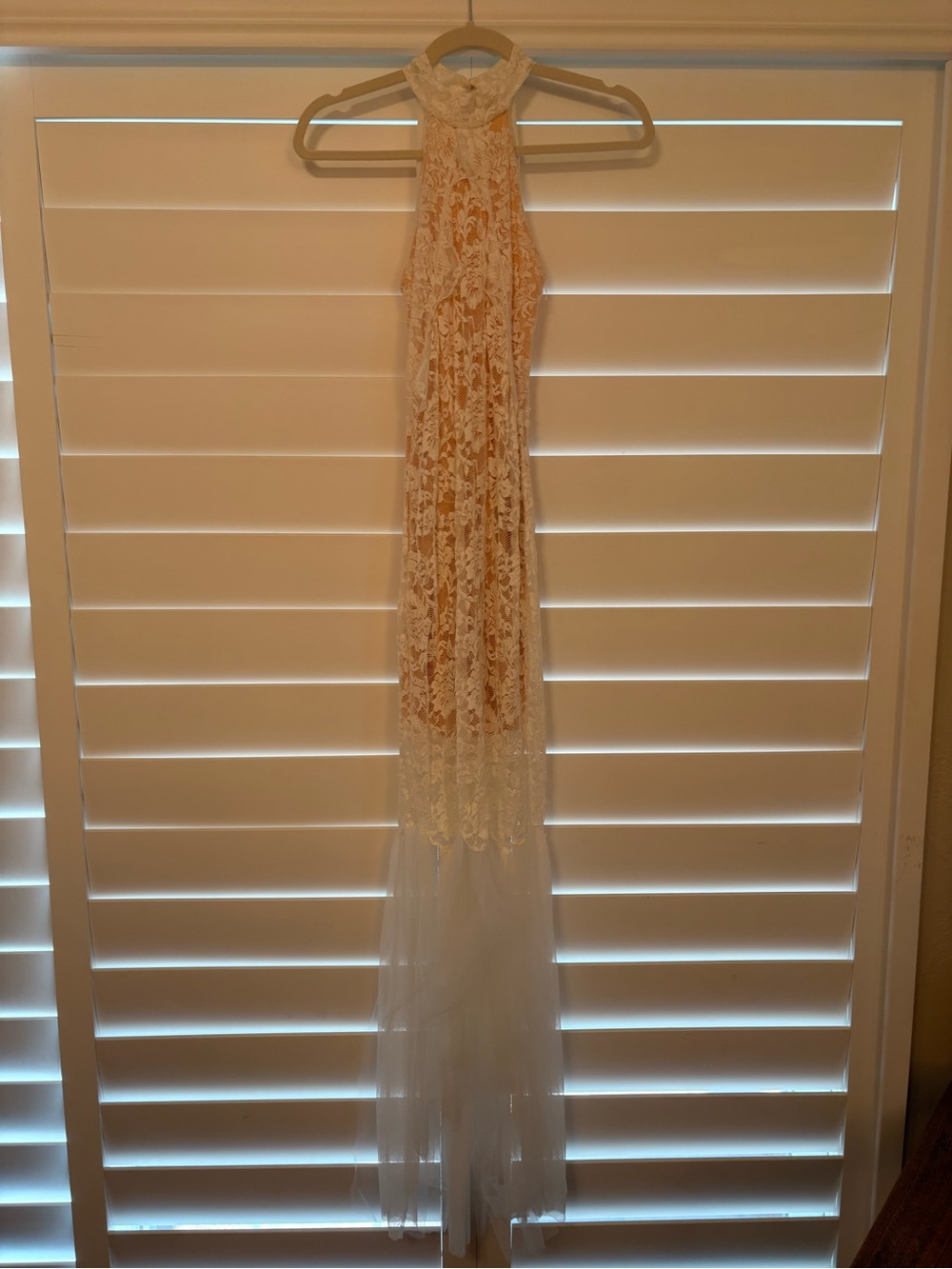Nightcap Ivory Lace High-Low Halter Dress